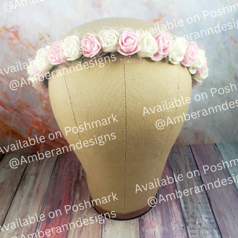 Pink & White Rose Flower Crown